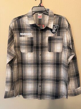 Las Vegas Raiders Plaid Flannel Shirt Mens Large NWT NFL Team Apparel Button Up